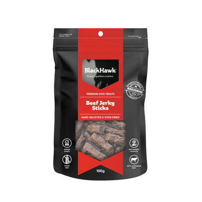 BLACKHAWK DOG TREAT BEEF JERKY STICKS 100G