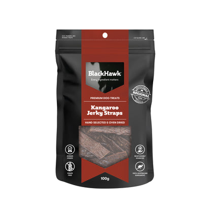 BLACKHAWK DOG TREAT KANGAROO JERKY STRAPS 100G