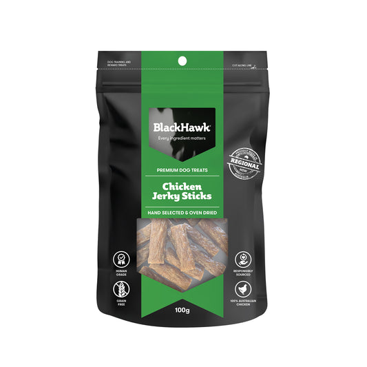 BLACKHAWK DOG TREAT CHICKEN JERKY STICKS 100G