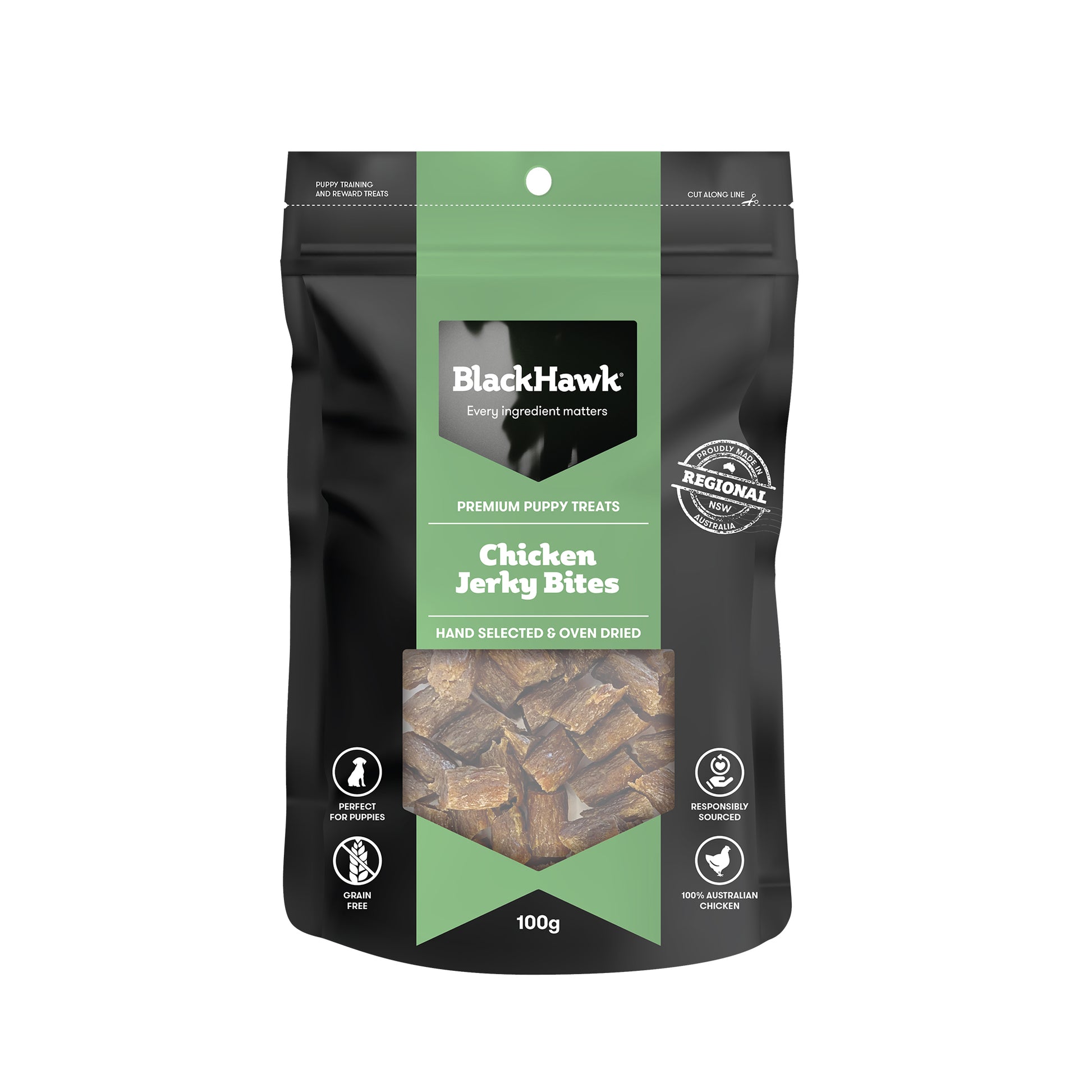 BLACKHAWK PUPPY TREAT CHICKEN JERKY BITES 100G