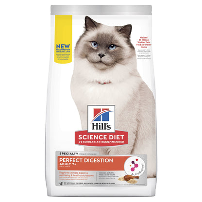 HILLS CAT ADULT 7+ PERFECT DIGESTION ADULT 2.72KG Chicken Barley Whole Oats