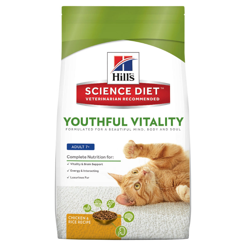 HILLS CAT ADULT 7+ YOUTHFUL VITALITY 1.36KG/2.72KG Chicken & Rice Recipe