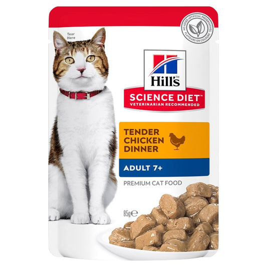 HILLS CAT ADULT 7+ CHICKEN POUCHES 85G