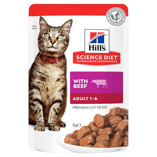 HILLS CAT ADULT BEEF POUCHES 85G