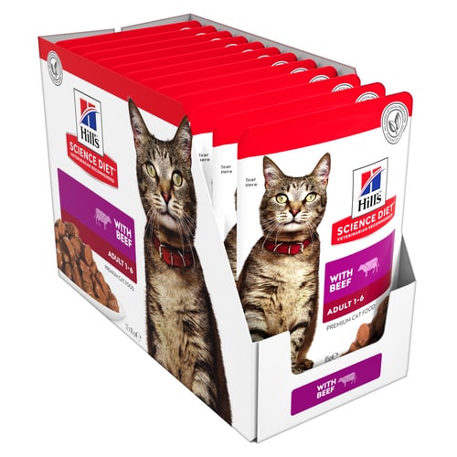 HILLS CAT ADULT BEEF POUCHES 85G