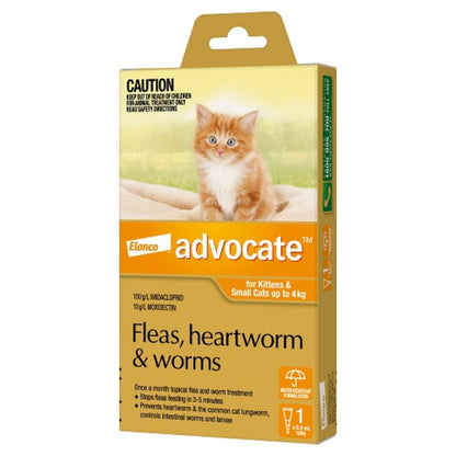 ADVOCATE CAT 0-4KG SMALL 1'S/3'S/6'S ORANGE Cats Flea and Parasite treatment