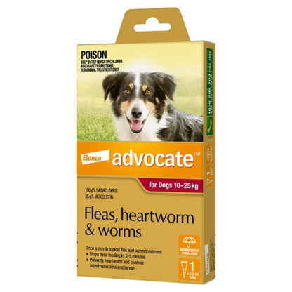 ADVOCATE DOG 10-25KG LARGE 1'S/3'S/6'S RED Dogs Flea and Parasite treatment