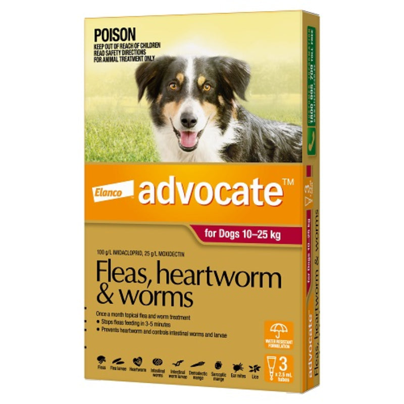 ADVOCATE DOG 10-25KG LARGE 1'S/3'S/6'S RED Dogs Flea and Parasite treatment