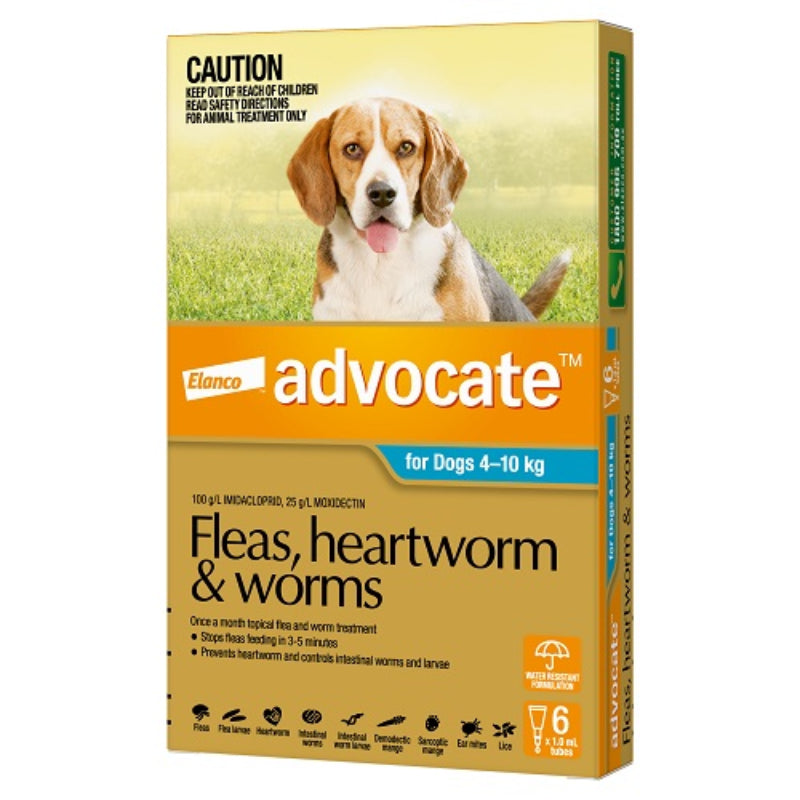 ADVOCATE DOG 4-10KG MEDIUM 1'S/3'S/6'S TEAL Dogs Flea and Parasite treatment