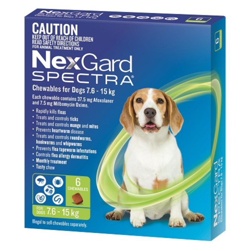 NEXGARD SPECTRA GREEN FOR MEDIUM DOGS 7.6 -15KG 3S/6S