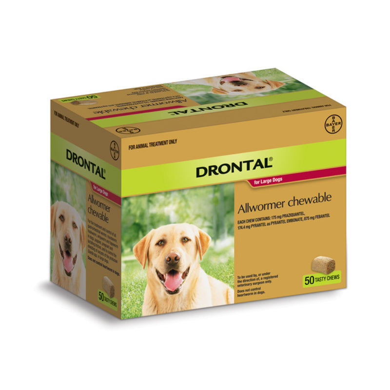 DRONTAL DOG 35KG ALLWORMER CHEWABLE LARGE 2/20/50 CHEWS