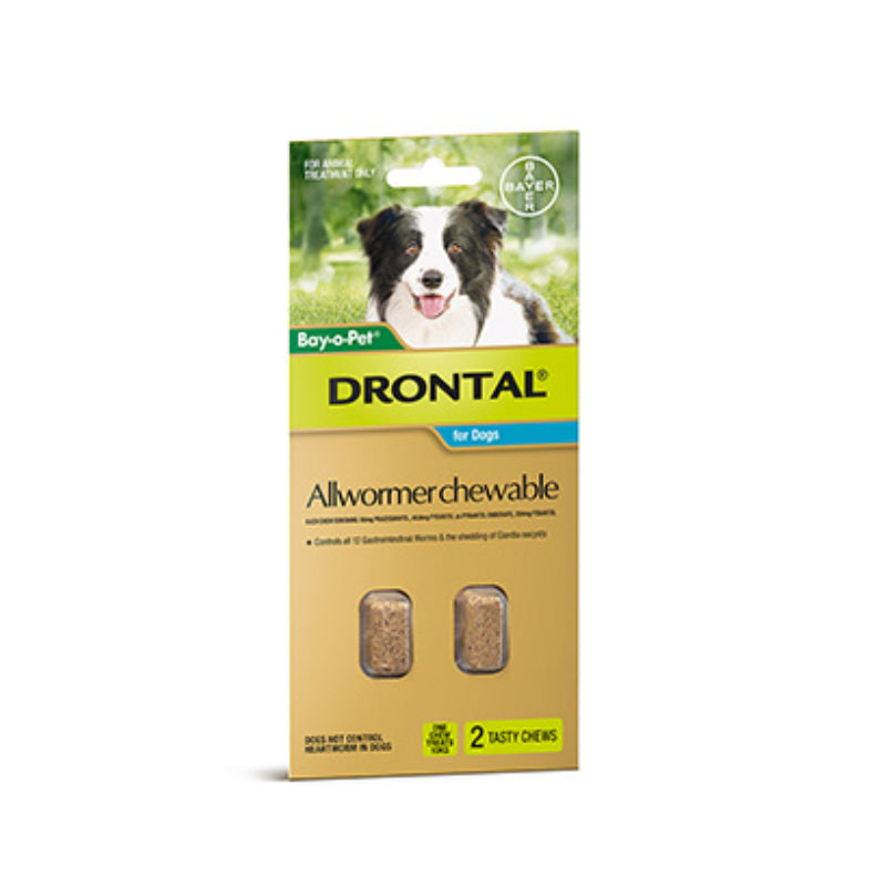 Drontal Wormers - Dogs Wormers Chewable For Dogs Up To 10Kg (Aqua) 2 / 5 Chews