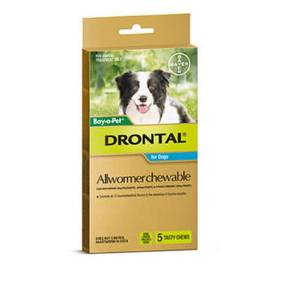 Drontal Wormers - Dogs Wormers Chewable For Dogs Up To 10Kg (Aqua) 2 / 5 Chews