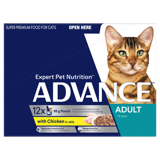 ADVANCE CAT WET ADULT CHICKEN IN JELLY 12X85G POUCH