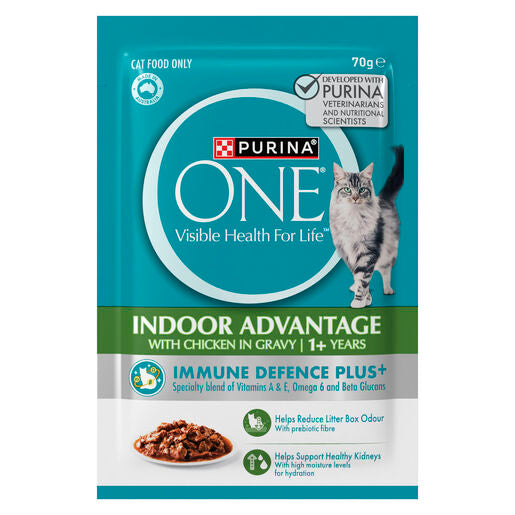 PURINA ONE ONE Adult Indoor Chicken in Gravy Wet Pouch 12x70g