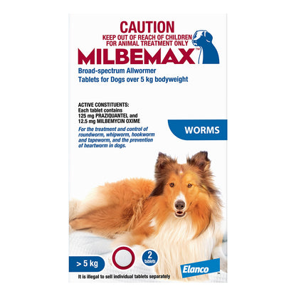 Milbemax Allwormer Tablets for Large Dogs 5 to 25kg 2 Tablets