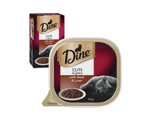 DINE CAT WET FOOD BEEF&LIVER CUTS IN GRAVY 85G x 14PCS