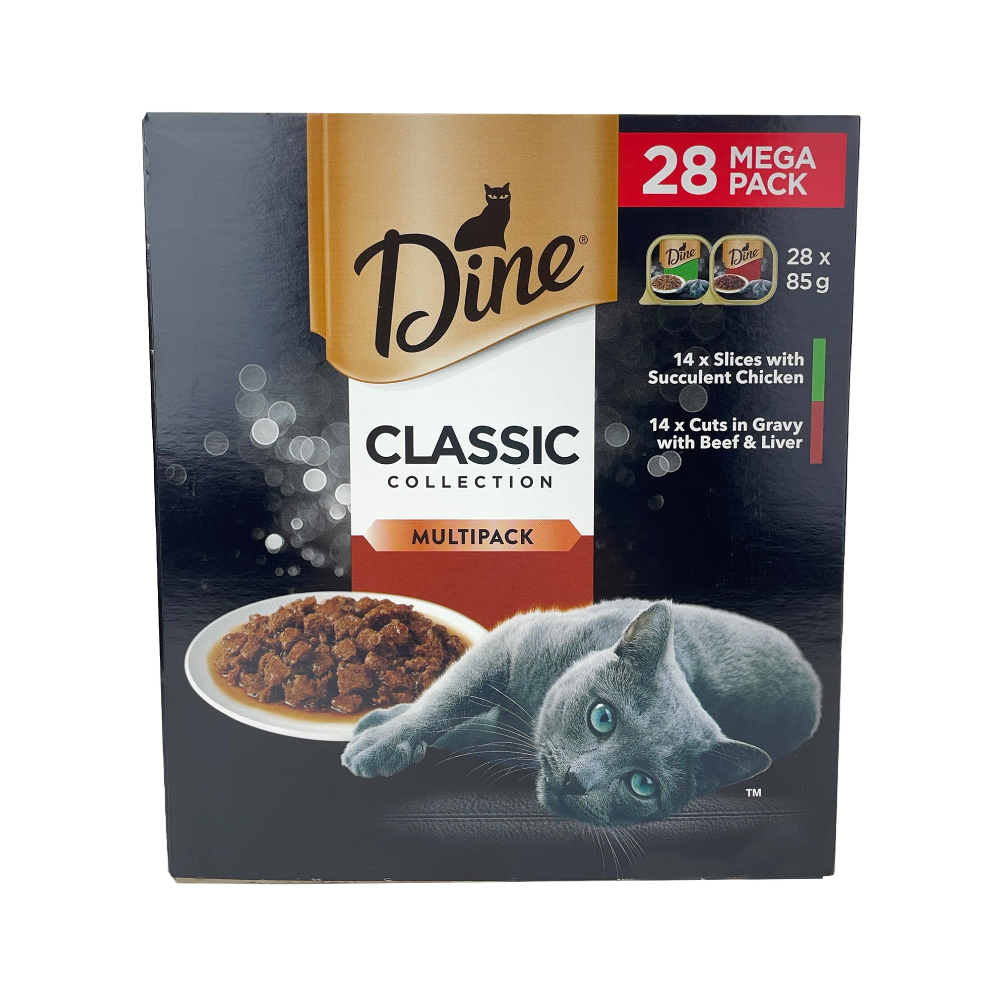 DINE CAT MULTIPACK WET FOOD SUCCULENT CHICKEN /BEEF/LIVER GRAVY 85G x 28PCS