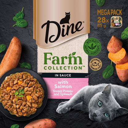 DINE CAT FARM COLLECTION WET FOOD SALMON SWEET POTATO SPINACH 85G 7PCS / 28PCS