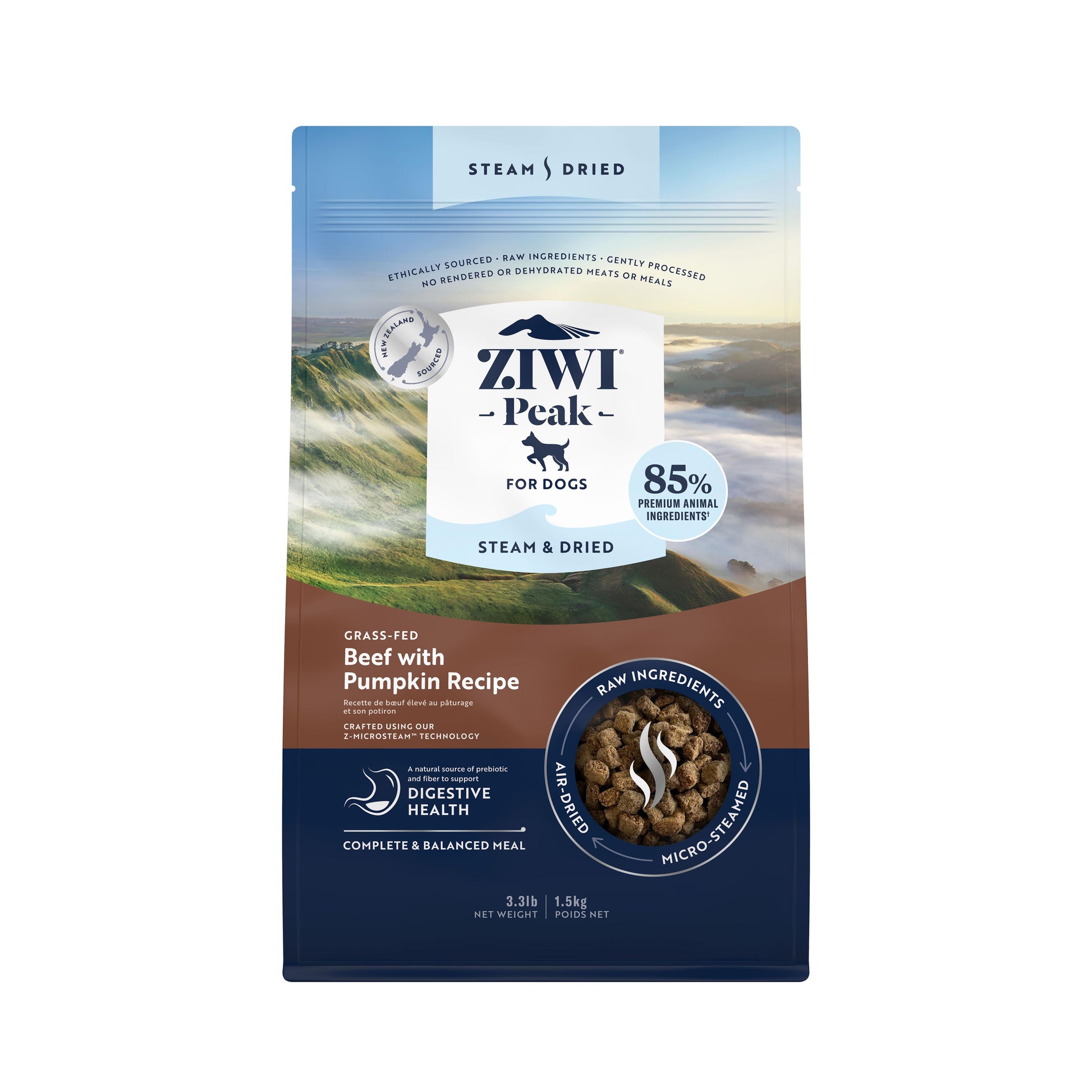 Ziwi Peak Steam Dried Dog Food Beef with Pumpkin 3.2kg / 1.5kg / 800g