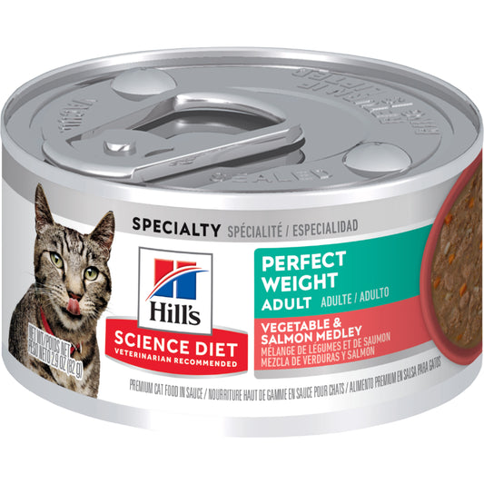 HILLS CAT CANNED FOOD ADULT PERFECT WEIGHT SALMON VEGETABLES MEDIUM 82G