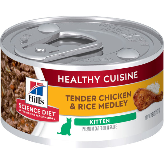 HILLS CAT KITTEN CANNED FOOD HEALTHY CUISINE TENDER CHICKEN & RICE MEDLEY 79G