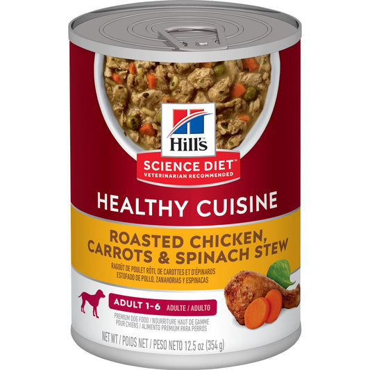 HILLS DOG CANNED FOOD ADULT ROASTED CHICKEN CARROTS & SPINACH STEW 370G