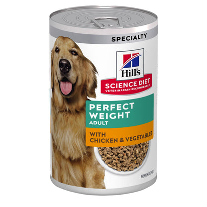 HILLS DOG CANNED FOOD ADULT PERFECT WEIGHT CHICKEN AND VEGETABLES 363G