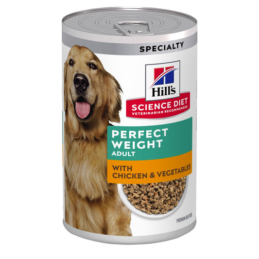 HILLS DOG CANNED FOOD ADULT PERFECT WEIGHT CHICKEN AND VEGETABLES 363G