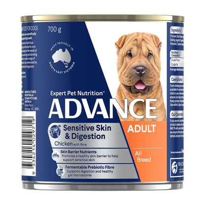 ADVANCE DOG WET ALL BREED ADULT SENSITIVE SKIN AND DIGESTION CHICKEN RICE 700G