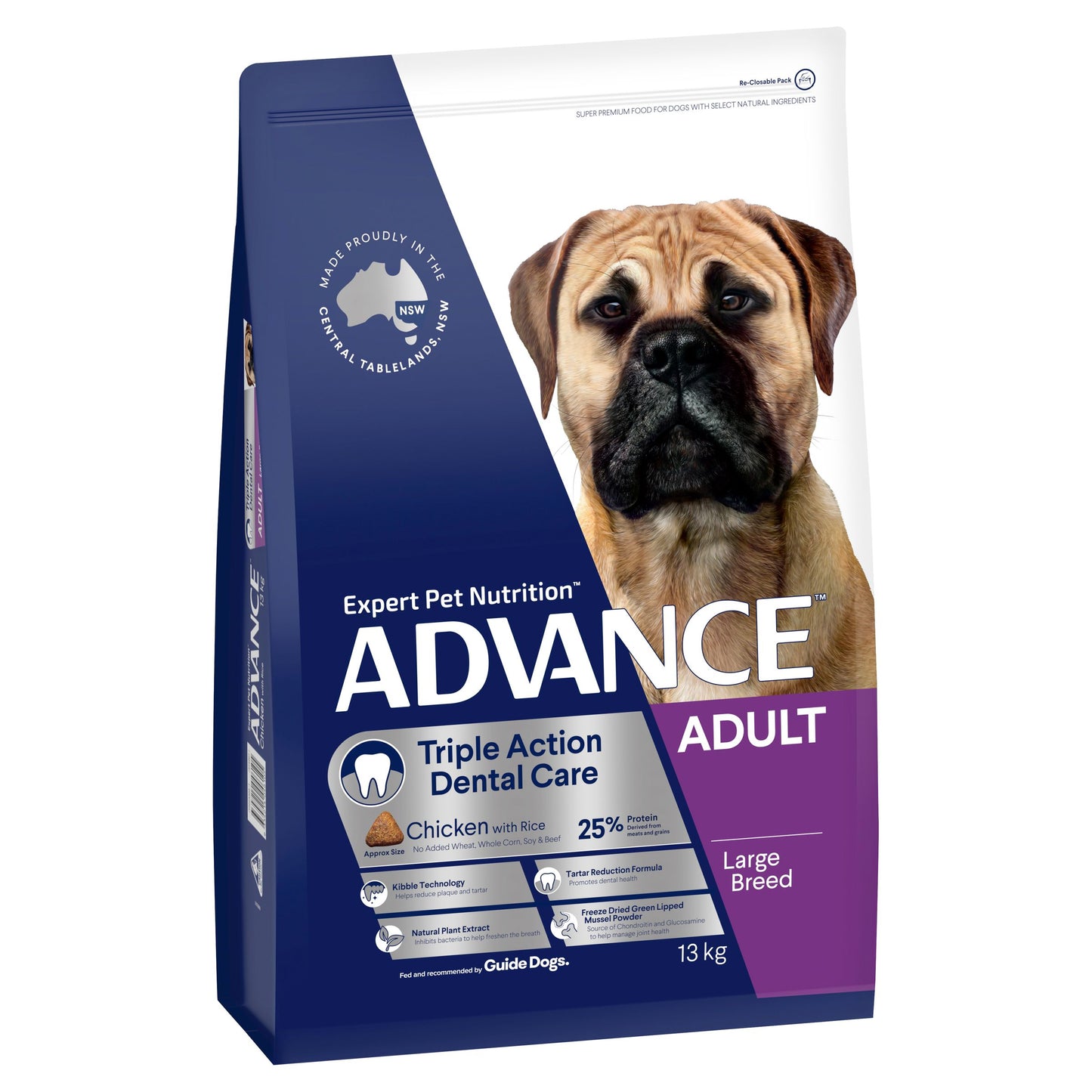 ADVANCE DENTAL CARE TRIPLE ACTION ADULT LARGE BREED CHICKEN WITH RICE 13KG