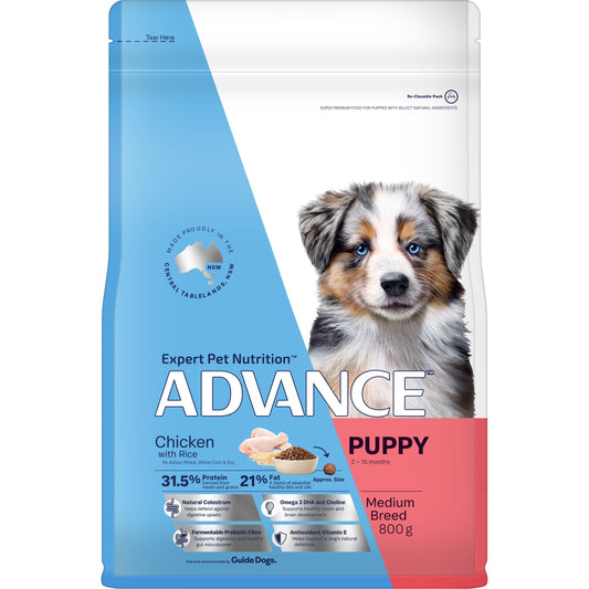 ADVANCE DOG PUPPY MEDIUM BREED CHICKEN WITH RICE 800G/3KG/15KG/20KG