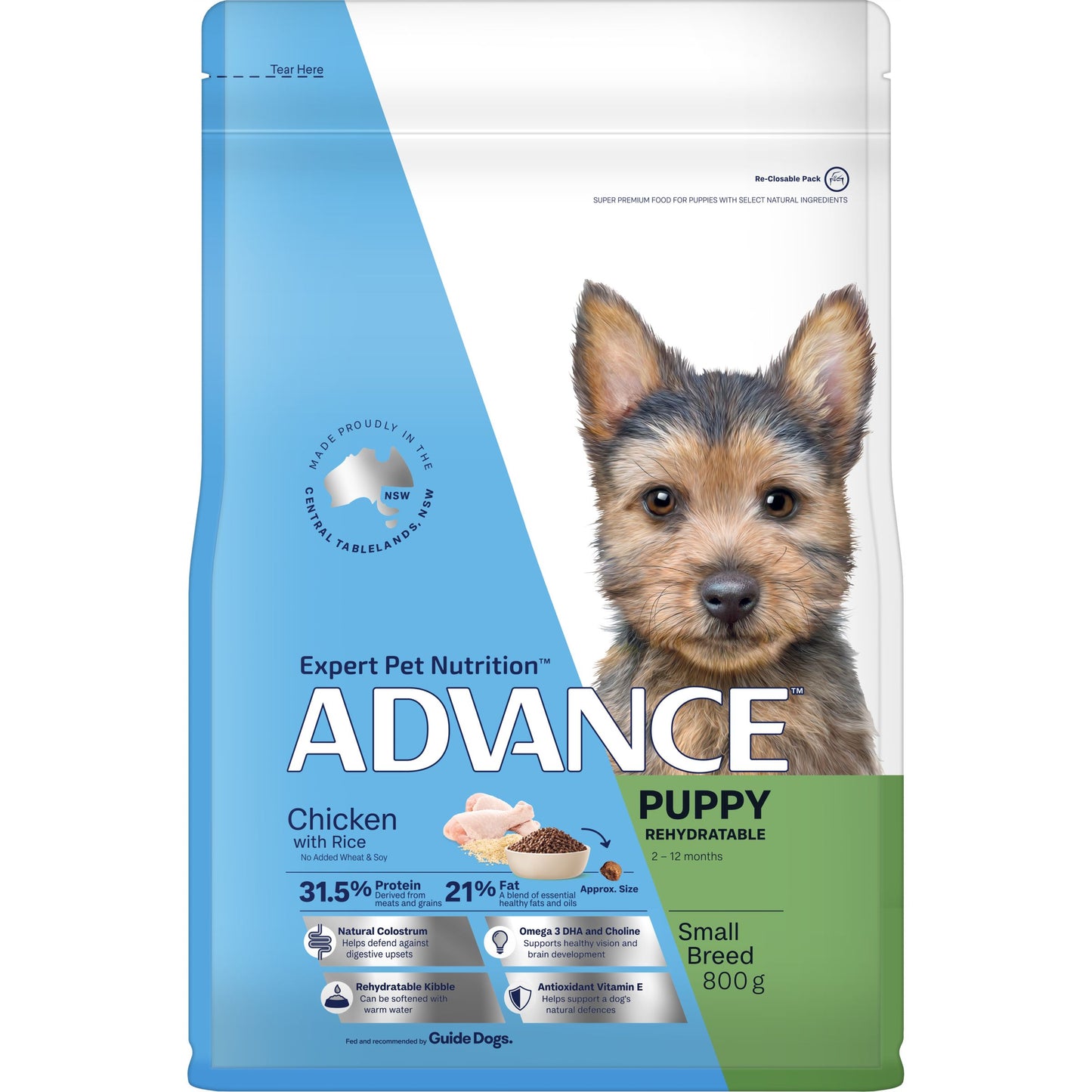 ADVANCE PUPPY SMALL BREED REHYDRATABLE CHICKEN WITH RICE 800G/3KG/8KG