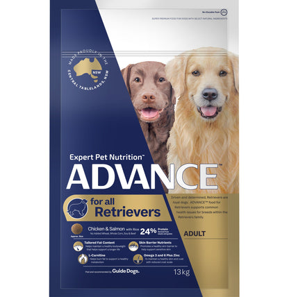 ADVANCE DOG DRY ADULT DOG FOR ALL RETRIEVERS CHICKEN AND SALMON 13KG