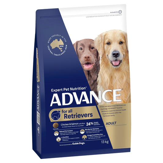 ADVANCE DOG DRY ADULT DOG FOR ALL RETRIEVERS CHICKEN AND SALMON 13KG
