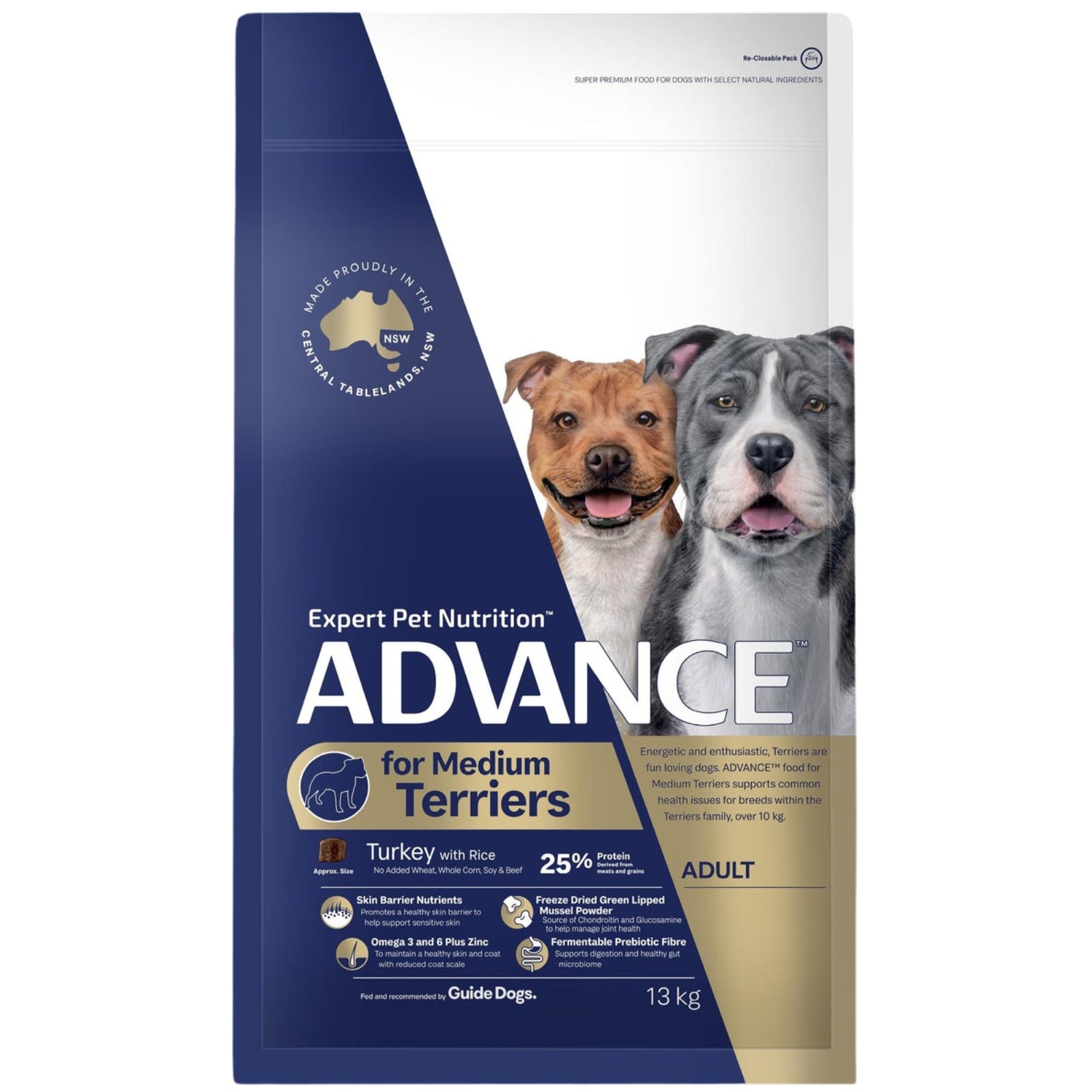 ADVANCE DRY FOOD ADULT DOG TERRIERS MEDIUM TURKEY WITH RICE 13KG