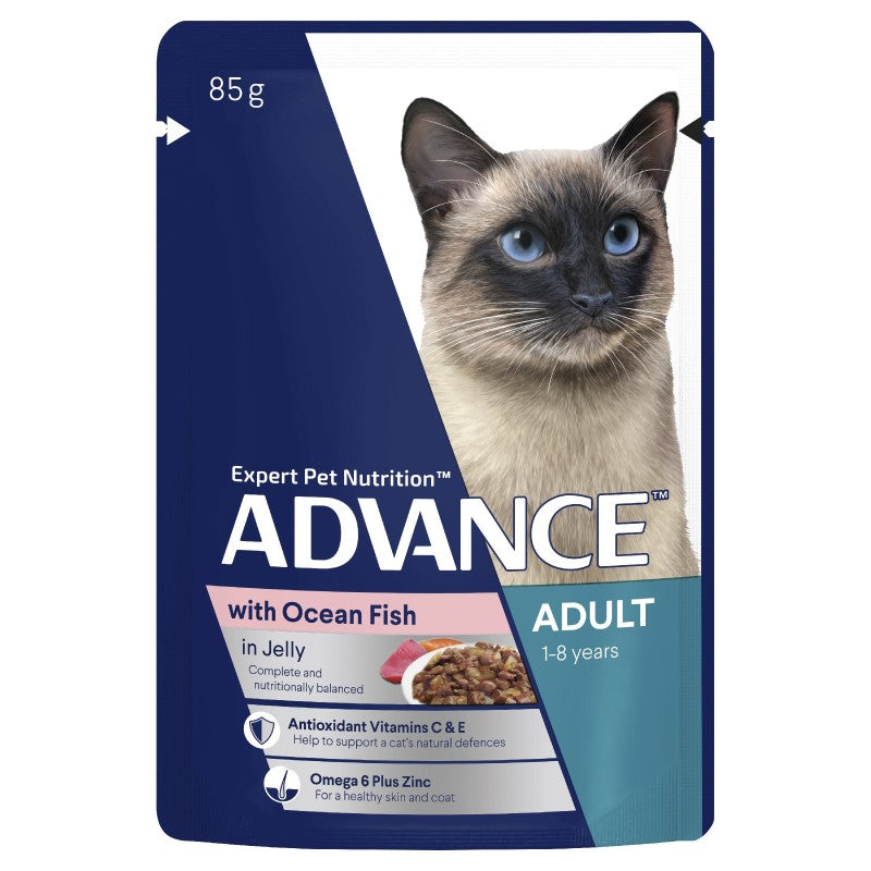 ADVANCE ADULT CAT WET FOOD OCEAN FISH IN JELLY POUCHES 85G