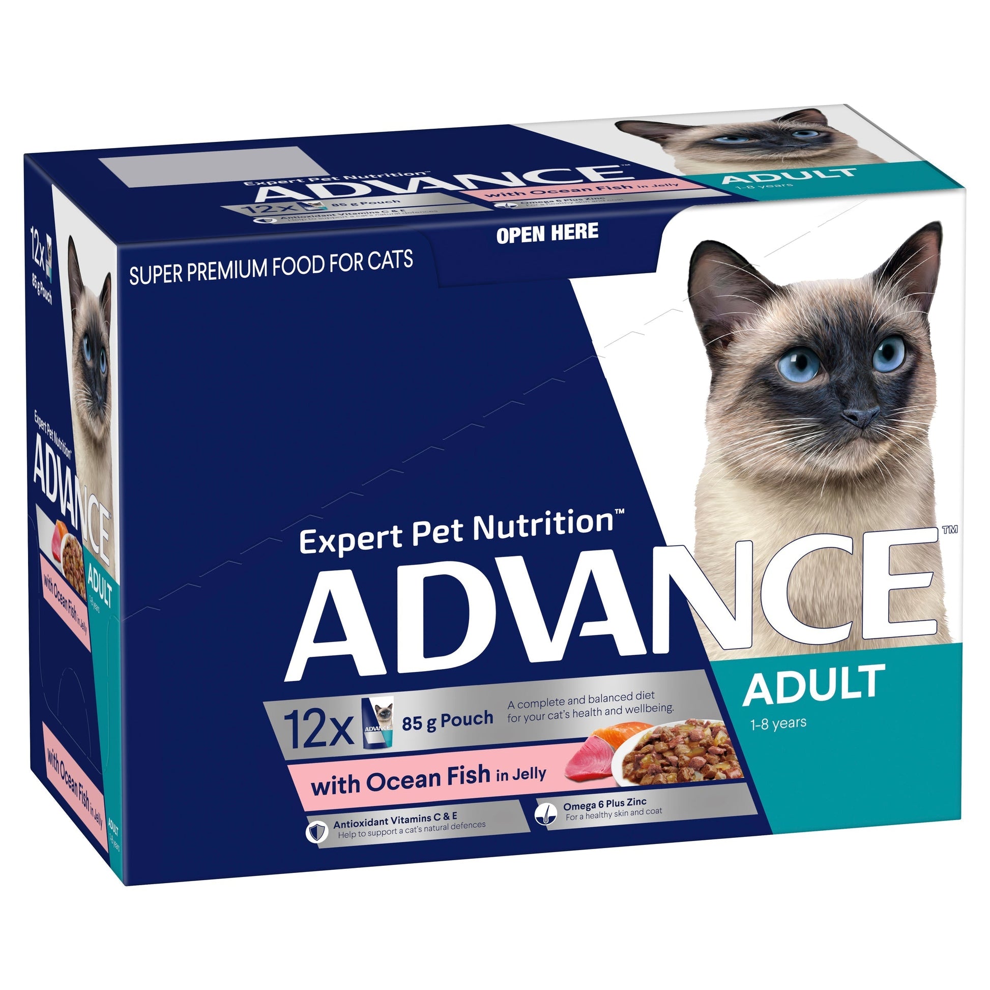ADVANCE ADULT CAT WET FOOD OCEAN FISH IN JELLY POUCHES 85G