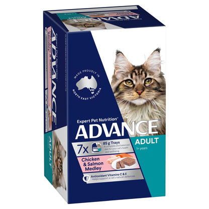 ADVANCE CAT ADULT CHICKEN & SALMON MEDLEY TRAYS 85G 