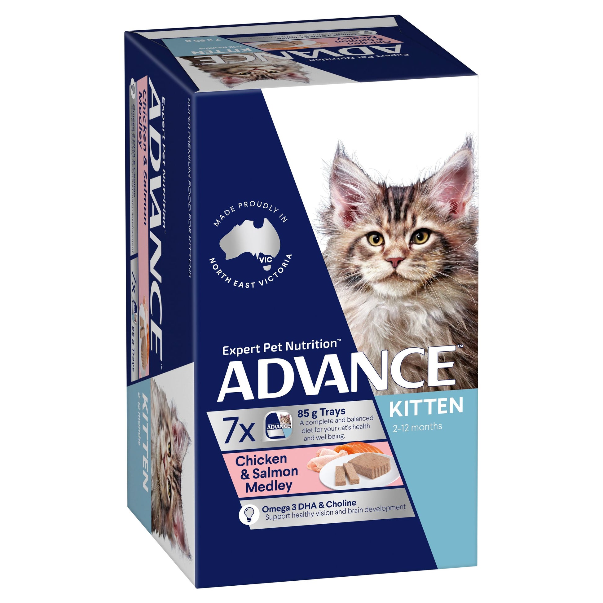 ADVANCE CAT KITTEN WET FOOD CHICKEN AND SALMON MEDLEY OMEGA 3 DHA & CHOLINE 85G