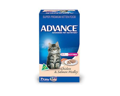 ADVANCE CAT KITTEN WET FOOD CHICKEN AND SALMON MEDLEY OMEGA 3 DHA & CHOLINE 85G