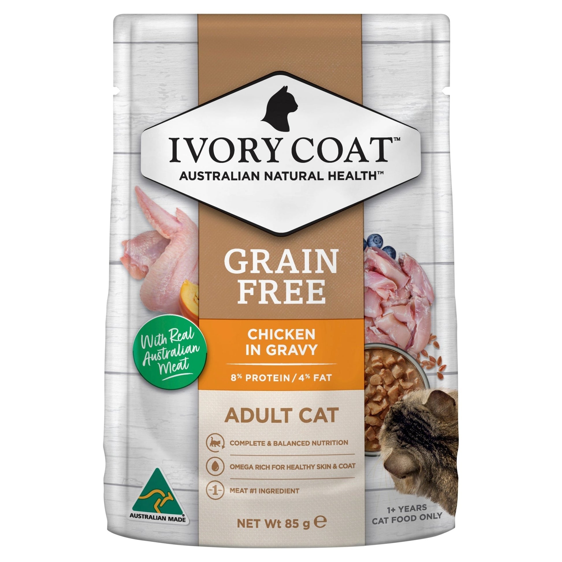 IVORY COAT GRAIN FREE CAT ADULT CHICKEN IN GRAVY 85G