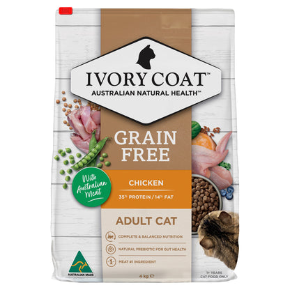 IVORY COAT GRAIN FREE ADULT CAT CHICKEN WITH COCONUT OIL 2KG/ 4KG