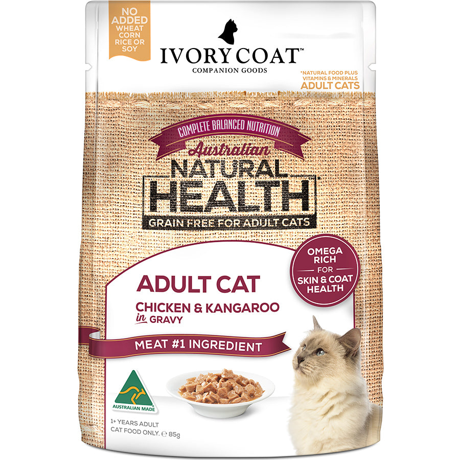 IVORY COAT GRAIN FREE CAT ADULT CHICKEN & KANGAROO IN GRAVY 85G