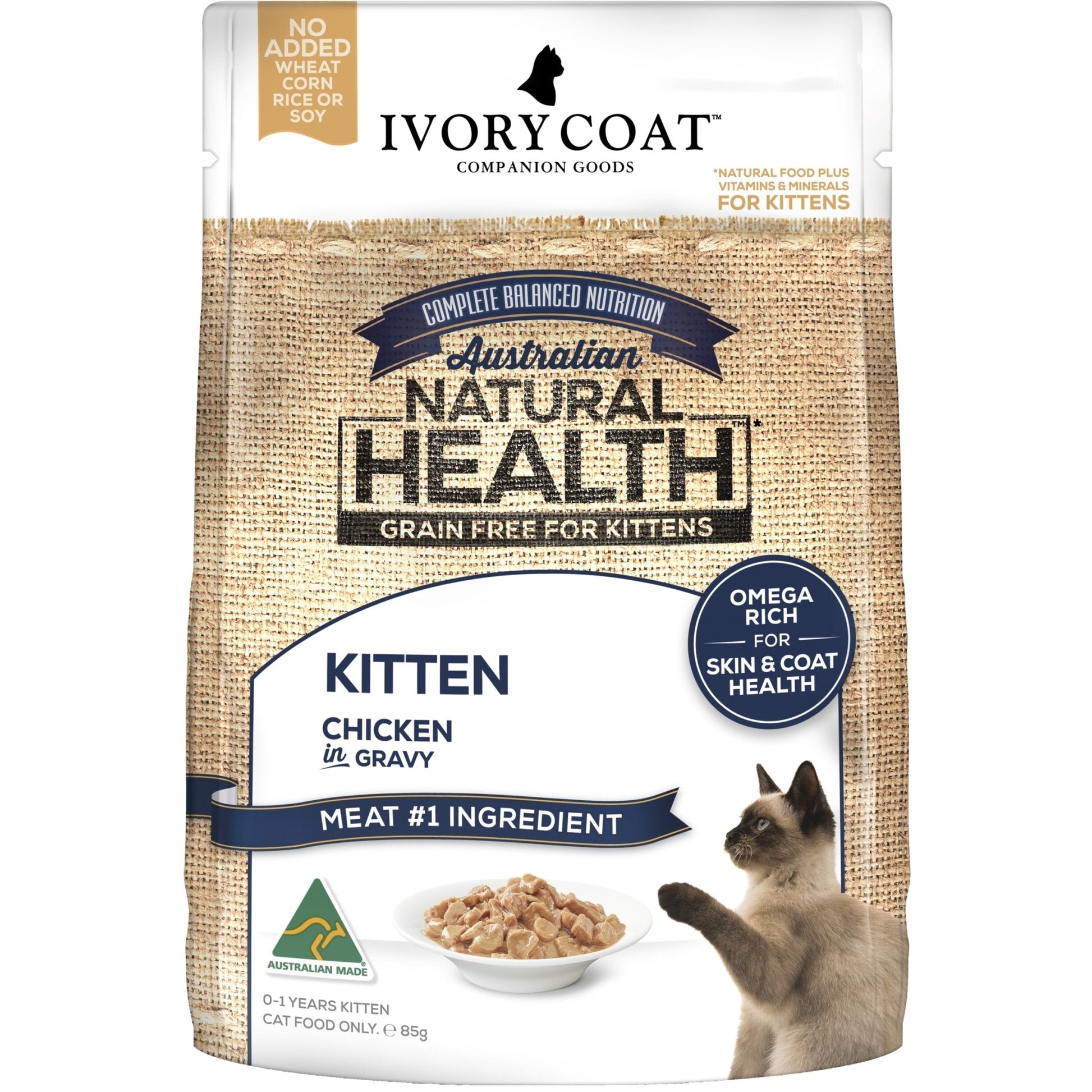 IVORY COAT GRAIN FREE KITTEN CHICKEN IN GRAVY 85G