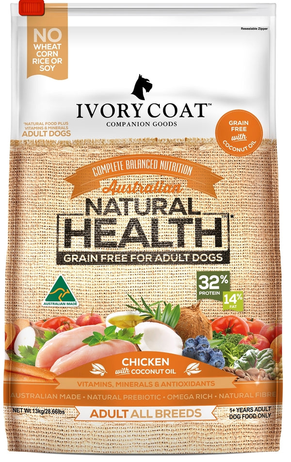 IVORY COAT GRAIN FREE ALL BREED ADULT DOG CHICKEN & COCONUT OIL 2KG/13KG