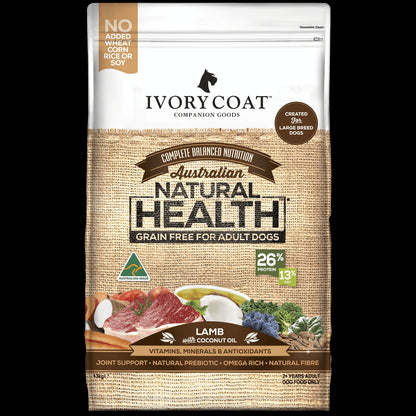 IVORY COAT ADULT LARGE BREEDS DOG GRAIN FREE LAMB & COCONUT OIL 13KG