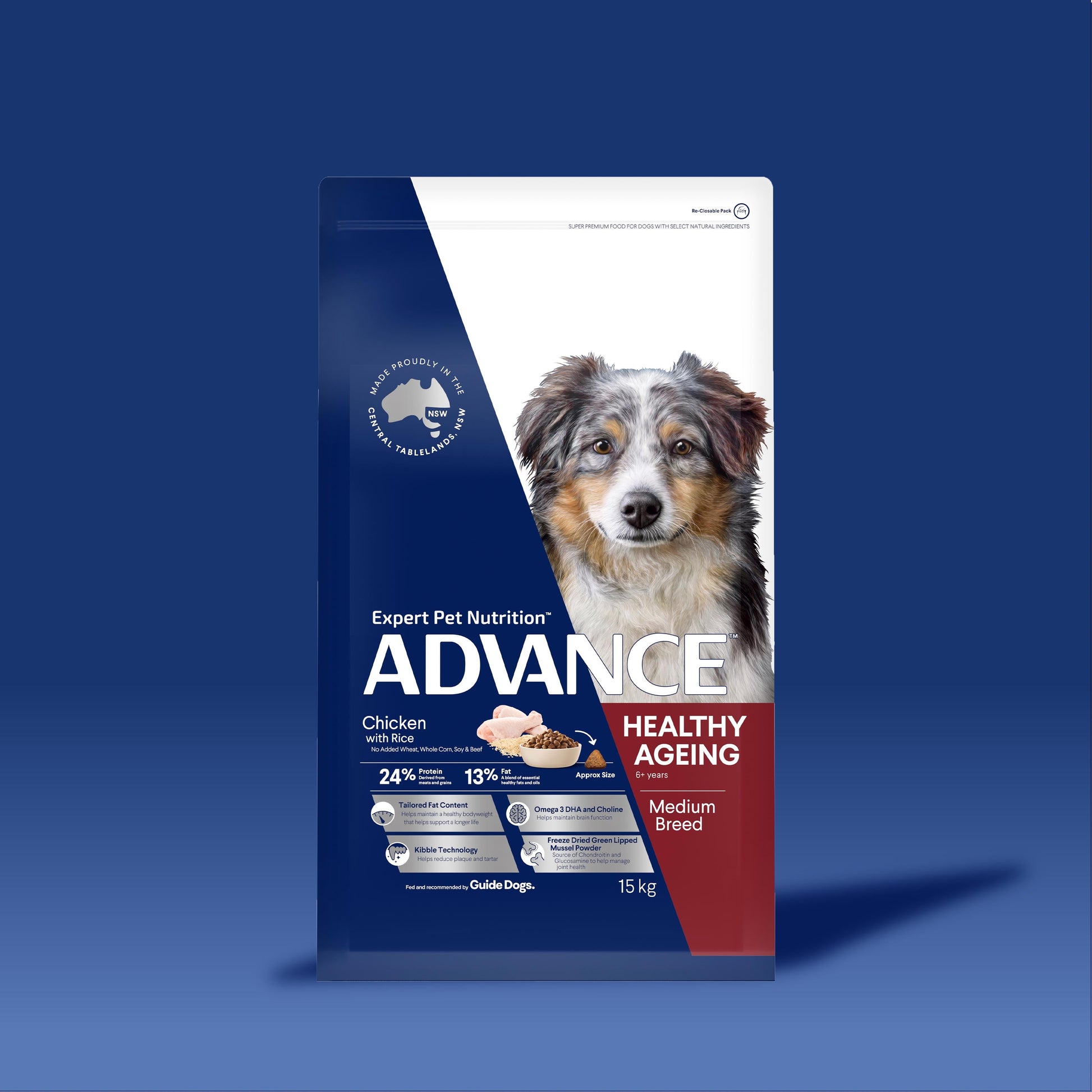 ADVANCE DOG MEDIUM BREED HEALTHY AGEING CHICKEN RICE 15KG