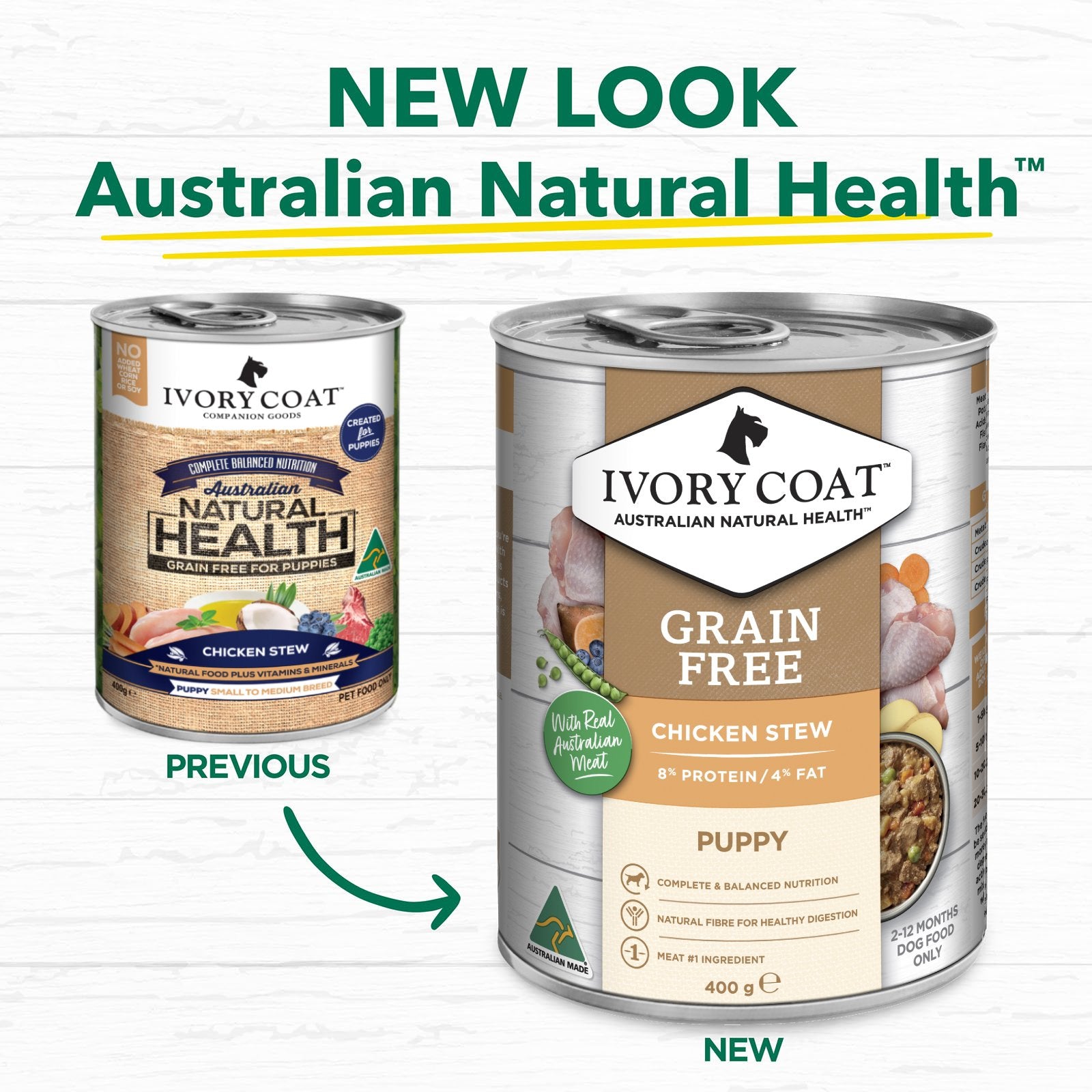 IVORY COAT DOG PUPPY GRAIN FREE CHICKEN STEW 8% PROTEIN 4% FAT 400G