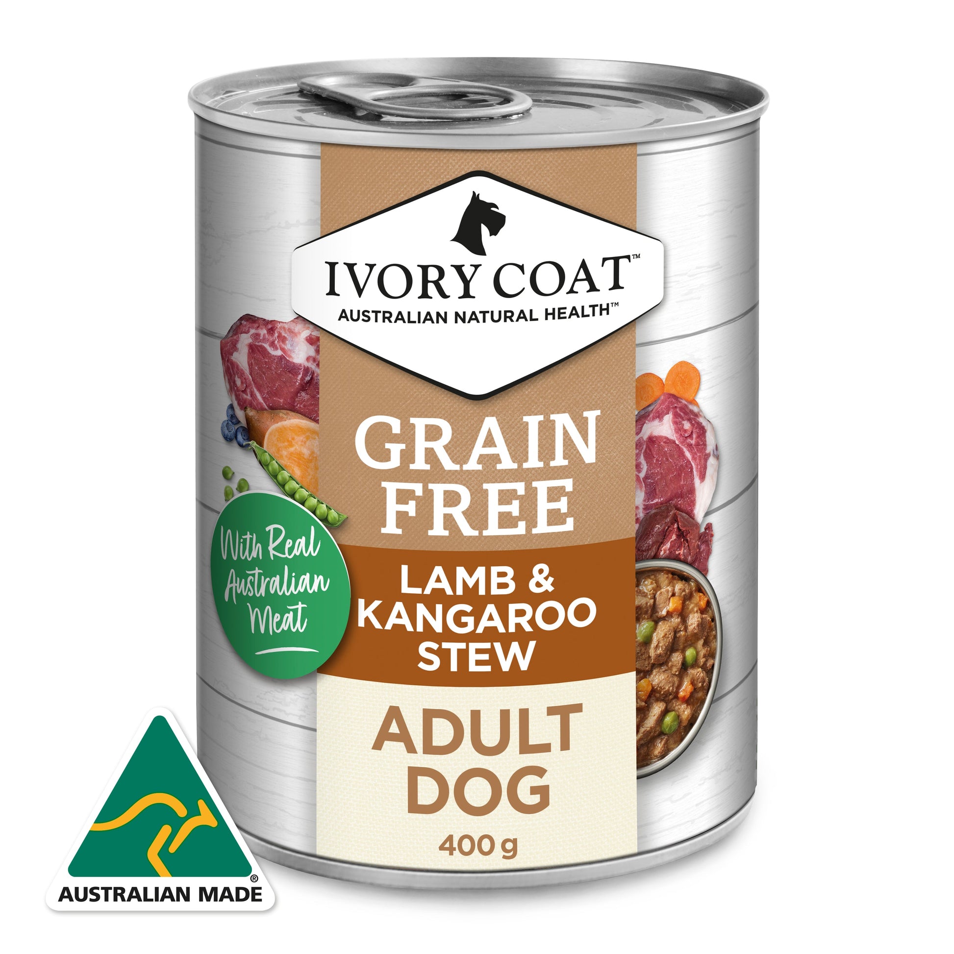IVORY COAT ALL DOGS ALL BREEDS GRAIN FREE LAMB & KANGAROO STEW 400G